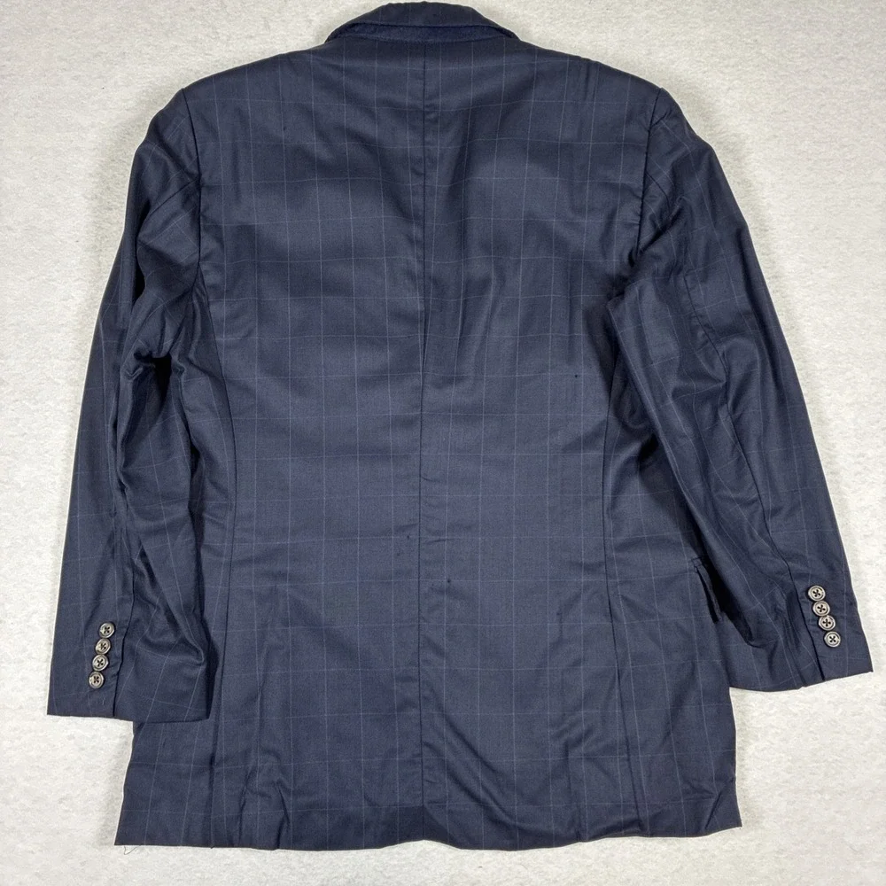Vintage Polo Ralph Lauren Mens Navy Wool Cashmere Check Blazer 39S Made in Italy